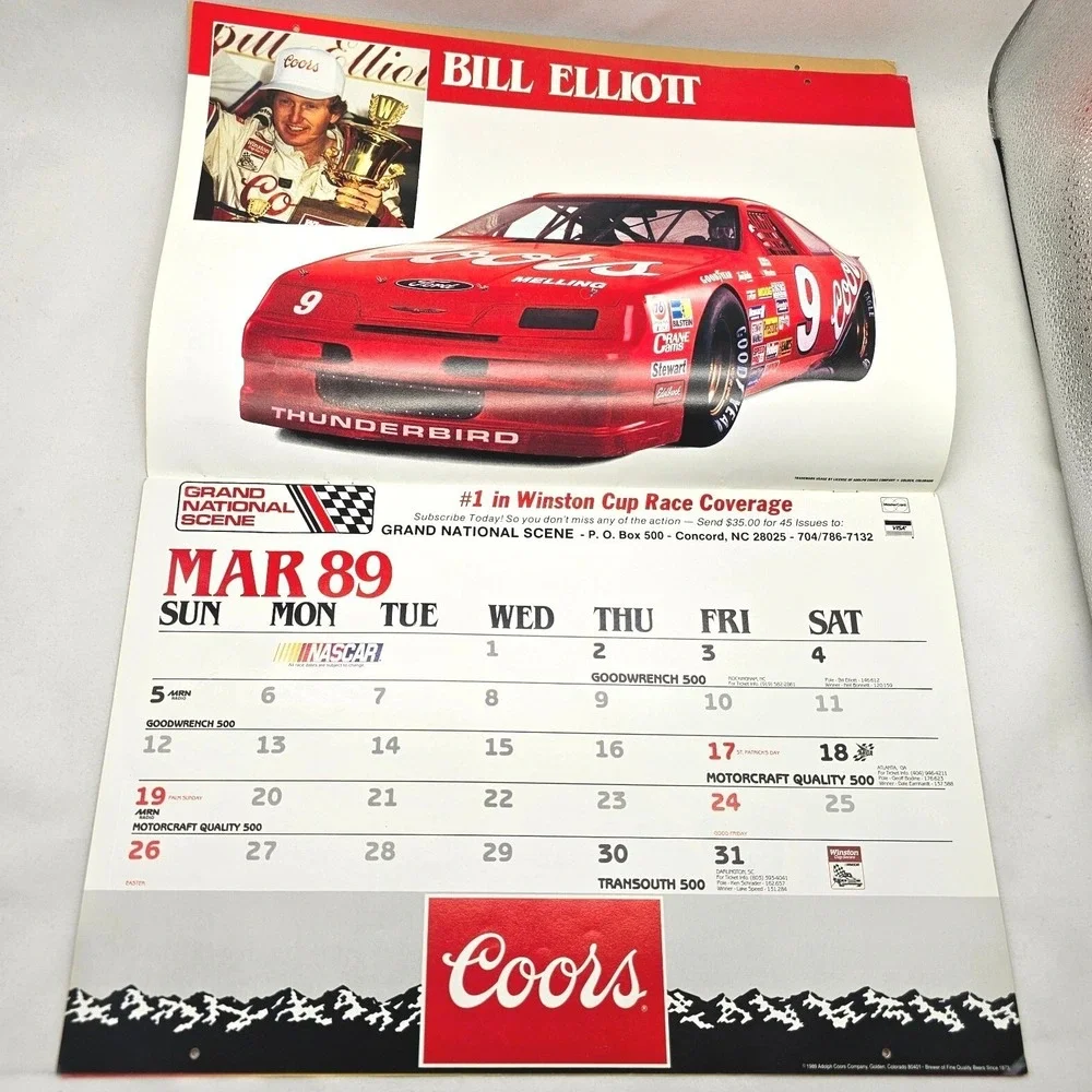 1989 NASCAR Winston Cup Driver Calendar Racing Motorsports Stock Cars Vintage